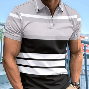 Polo de manga corta para hombre de verano 2025, Polo con estampado Digital a rayas 3D, camisa informal de negocios para hombre, Top con botones - Product Image 6