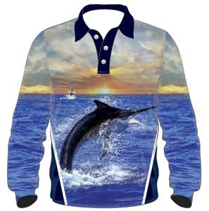 Rendimiento personalizado protección Uv secado rápido Uv Upf 50 sublimación al por mayor manga larga para hombres capucha pesca Polo camisa - Product Image 3