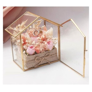 Vintage Square <b>Glass</b> Brass Wedding Ring <b>Box</b> Handmade Geometric Gold Metal Frame Jewelry Display Case Engagement Ring Holder - Product Image 1