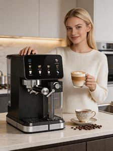 Machine à expresso électrique professionnelle DON FELIZ 20 bars 1350W avec mousseur à lait automatique, écran LCD, capacité 2 tasses pour usage domestique - Product Image 2