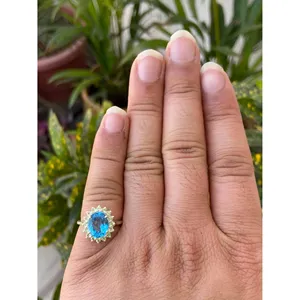 925 Silver Geometric Statement <b>Ring</b> with Blue Topaz & Peridot Oval Cut Garnet & <b>Opal</b> Rhodium Plated Fine Jewelry for Engagement - Product Image 3