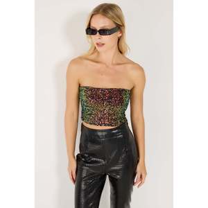 Bustier femme sans bretelles à paillettes colorées - Product Image 1