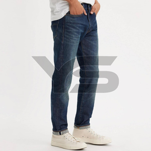 กางเกงยีนส์ขาตรงสำหรับผู้ชายกางเกงยีนส์ผ้าฝ้ายระบายอากาศได้ดีกางเกงยีนส์ลำลองสีเข้มโลโก้ตามสั่งสำหรับทุกช่วง - Product Image 4