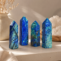 Tour de cristal d'azurite naturelle de 9 cm, pointe de pierre bleue polie, décoration d'intérieur, cadeau de collection