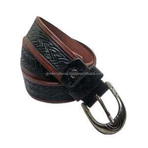 100% Genuine <b>Leather</b> Cowhide Two Tone Vintage Style Western <b>Leather</b> Hand Tooling <b>Belt</b> <b>for</b> <b>Men</b> with Adjustable Nickel Buckle - Product Image 2