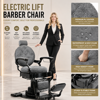 Fauteuil de Barbier Électrique Professionnel en Cuir PVC Gris Inclinable avec Repose-Pieds pour Salon de Coiffure Moderne