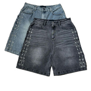 Shorts en jean en toile ornés de strass de haute qualité pour hommes, motif uni, séchage rapide, personnalisables avec logo, style décontracté - Product Image 1
