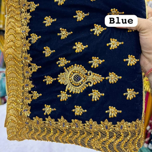 ผ้าส่าหรีกำมะหยี่คลาสสิกแท้ พร้อมเสื้อไหมมลายู ตกแต่งด้วยงานปักหนัก ขอบผ้าหรูหราสง่างาม เหมาะสำหรับงานเฉลิมฉลอง - Product Image 5