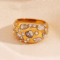 Anillos de Acero Inoxidable con Circonita Cúbica, Corte Princesa, Diseño de Corazón Clásico, Chapados en Oro de 18K