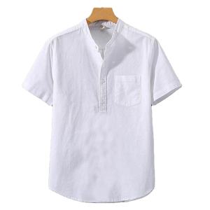 Summer Men's Cotton Short Sleeve <b>Shirt</b> Vintage Casual Beach <b>T</b>-<b>shirt</b> Breathable Streetwear Collar <b>Shirt</b> Tshirts <b>With</b> <b>Pocket</b> - Product Image 3