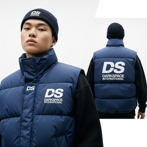 Gilet bouffant en toile sans manches décontracté pour homme avec fermeture à glissière col montant coupe-vent Offre Spéciale vêtements d'extérieur d'hiver à bas prix - Product Image 2