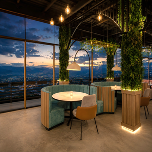 ชุดเฟอร์นิเจอร์ร้านอาหารบนดาดฟ้าโรงแรม โซฟาแบบยาว โต๊ะรับประทานอาหารหน้าท็อปหินอ่อนและเก้าอี้ คาเฟ่ โต๊ะบูธทรงตัว <span class=keywords><strong>S</strong></span> - Product Image 2
