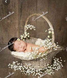 Cesta tejida de madera creativa para accesorios de fotografía recién nacido para dormitorio, sala de estar, contenedor de modelado de bebé versátil para exteriores - Product Image 3