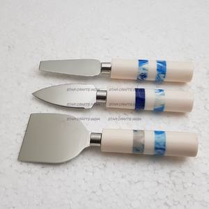 Juego de cubiertos de acero inoxidable pulido brillante de 3 piezas de lujo al por mayor 2022 con mango de mármol y resina natural antiguo de diseñador - Product Image 3