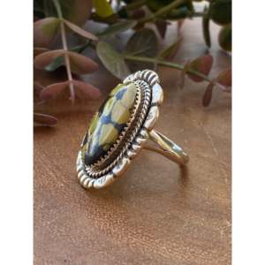 Navajo-Made Tibetan Turquoise & Sterling <b>Silver</b> Fashion <b>Ring</b> Size 12 Bezel <b>Set</b> Inlay Stainless Steel Stylish Gift Idea - Product Image 4