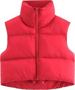 Women's Padded Vest, High Stand Collar <b>Lightweight</b> Zip Crop Puffer 2025 <b>Gilet</b> - Product Image 1