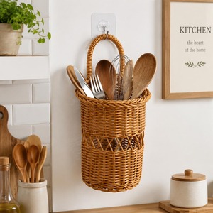 Panier de rangement en rotin naturel fait main, écologique, avec dessous de verre, design circulaire moderne et multifonctionnel - Product Image 3