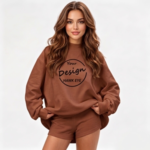 Sweat-shirt col montant style universitaire en molleton décontracté avec lettres brodées sur le devant pour femme – Vente en gros - Product Image 1