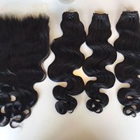 Extensiones de Cabello Humano Vietnamita Virgen de Doble Trama, Gruesas en las Puntas, Color Natural, Ondulado, con Frontal