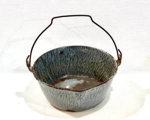 กระถางเครื่องเคลือบลายจุดสีเทาโบราณพร้อมด้ามไม้ของตกแต่งบ้านไร่แบบชนบทสำหรับบ้านหรือสวน - Product Image 2