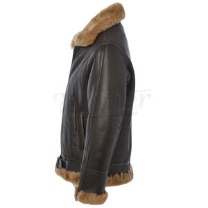 แจ็กเก็ตบอมเบอร์สำหรับผู้ชายหนังแกะแท้บุด้วยหนังแกะเสื้อแจ็กเก็ตมอเตอร์ไซค์แบบหนา - Product Image 3