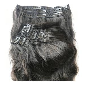 Clip vierge brut dans la cuticule alignée Remy brésilien naturel ondulé non transformé mongol cheveux humains femmes noires vendeur en gros - Product Image 1