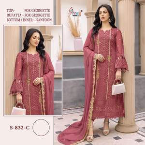 Colección de tres piezas, traje Salwar de Georgette de imitación pesado de la mejor calidad, Zari con bordado de secuencia, proveedor de moda para mujer - Product Image 6