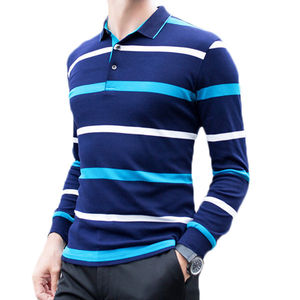 เสื้อกอล์ฟแขนสั้นลายทางถักนิตติ้งผ้าฝ้าย 100% สำหรับผู้ชาย Panthera International ระบายอากาศได้ดี ไม่ยับ ไซส์ใหญ่ สไตล์ลำลอง - Product Image 6