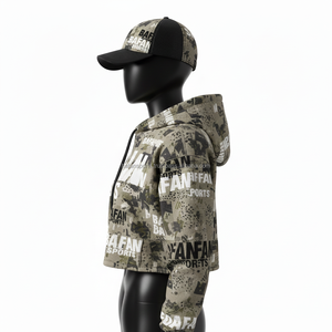 Sweat à capuche court pour femme de qualité supérieure, 300 GSM, polaire doux, imprimé camouflage intégral, logo personnalisé, impression numérique, style streetwear - Product Image 3