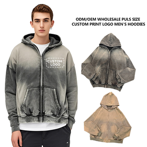 Sweat à capuche zippé sans ficelle French Terry Distressed Vintage Hoodie Sweat unisexe Logo personnalisé Sun Faded Crop Acid Washed - Product Image 2