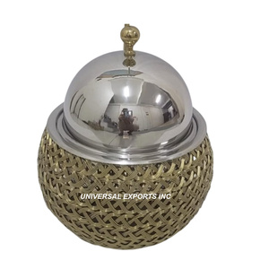 Calentador de alimentos de metal, cazuela de diseñador hecha a mano decorativa para boda, forma redonda, olla caliente de metal de lujo - Product Image 4