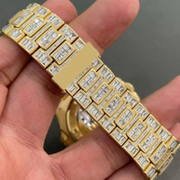 Montre automatique de luxe pour homme en acier inoxydable, entièrement sertie de diamants taille baguette pureté VVS, style Hip Hop, avec cadran personnalisé et verre en cristal