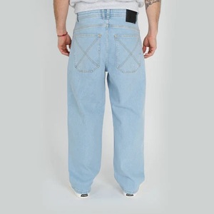 Jean baggy pour homme, coupe ample, style vintage délavé, avec logo personnalisé, en denim de coton, noir, bleu, délavé, streetwear - Product Image 2