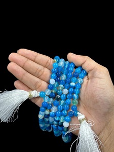 Collana di perle di Mala agata blu con perline di preghiera 108 fatte a mano con <span class=keywords><strong>pietre</strong></span> preziose per la <span class=keywords><strong>fertilità</strong></span> in pietra Chakra-regalo - Product Image 2