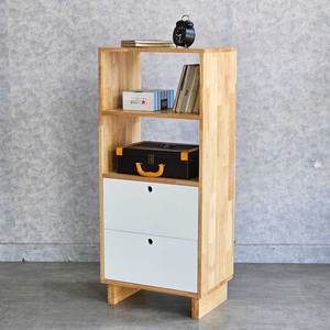 Étagère à livres en bois de caoutchouc minimaliste industrielle KS68057, 3 niveaux, 2 tiroirs - Design rustique contemporain pour la maison et le bureau - Product Image 3
