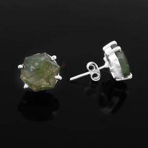 925 Sterling <b>Silver</b> Beautiful Gemstone <b>Stud</b> <b>Earrings</b> Handmade Octagonal Moss Agate Bezel Setting <b>for</b> Wedding and Party - Product Image 2