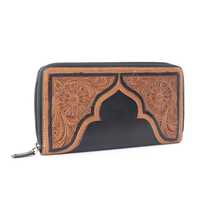 Dompet Kulit Sapi Asli 100% Buatan Tangan dengan Ritsleting, Portabel, Unisex, Buatan India, Desain Boho Gaya Barat