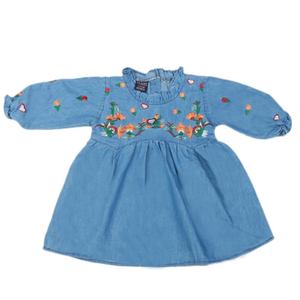 ชุดเดรสยีนส์ปักลายสำหรับเด็กผู้หญิง - สีฟ้าอ่อน - Product Image 3