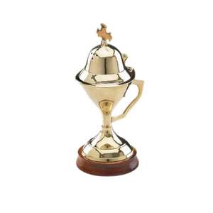 Brûleur d'encens en laiton poli miroir à 100%, base en bois, encensoir de haute qualité, design OEM, brûleur d'encens orthodoxe pour l'église, décoration de la maison - Product Image 1