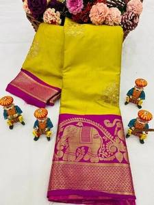 Saree de seda de algodón Colección de Sari indio elegante con borde Zari Perfecto para saris nupciales Fiesta de bodas Festival - Product Image 2