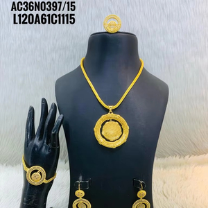 À la mode 18K plaqué or de haute qualité Design créatif colliers ensemble boucles d'oreilles anneaux un gramme pour les femmes à la mode motif de fleurs - Product Image 1