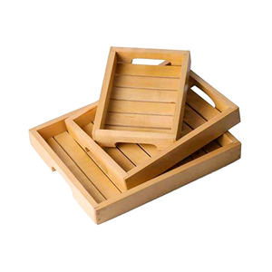 Precioso aspecto Natural acabado bandejas de madera para servir desayuno bandeja de servidor de alimentos para la mejor calidad café té bandeja de servidor Juego de 3 - Product Image 1