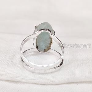 Joyería de piedra en bruto, anillo de mujer, aguamarina Natural, piedra preciosa cruda, piedra natal de marzo, joyería martillada, anillo de Plata de Ley 925 - Product Image 5