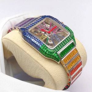 นาฬิกาแฟชั่นสำหรับผู้ชายทรงบาแกตต์ประดับเพชรสีสันสดใสงานกลไกอัตโนมัติแนวฮิปฮอป - Product Image 4