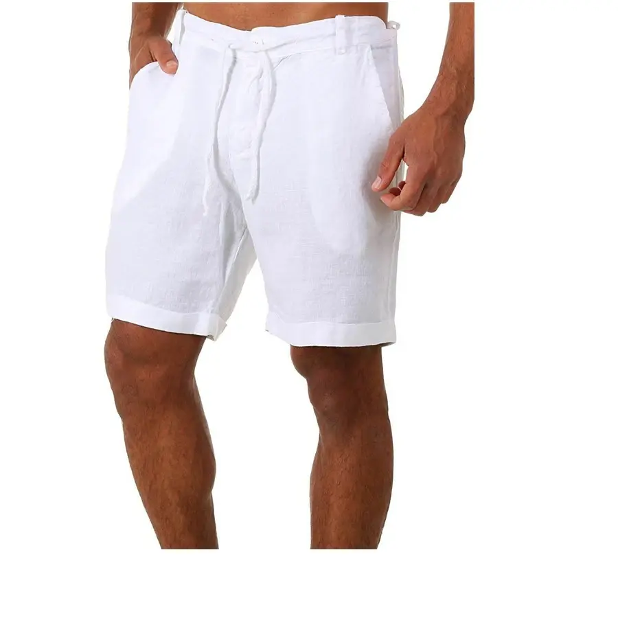 Men's Casual Linen Shorts Beach High Quality Linen Solid Color Short Pants Men's Summer Breathable Shorts