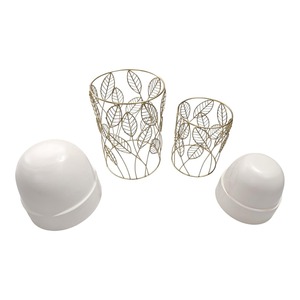 Designer <b>White</b> Metal <b>Pot</b> With Leaf Pattern Base For Indoor <b>Plant</b> Arrangement Contemporary Home Styling And Decorative Accent - Product Image 6