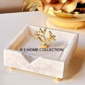 Porte-serviettes décoratif en marbre fait main forme carrée pour la maison hôtel dessus de table utilisation avec couvercle porte-serviettes - Product Image 1