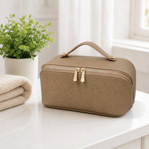 Portable PU Leather <b>Makeup</b> <b>Bag</b> <b>Large</b> Capacity Travel Cosmetic Organizer With Handle - Product Image 2
