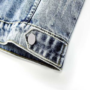 Blousons en jean unisexe en gros, en coton tricoté, réversibles, effet vintage délavé, col rabattu, collection Printemps 2026 - Product Image 4