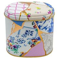 Kontensan Kintsugi Gold Vein Flower 1.4L Oval Metal Tin Home Decor ER0044I 140x120x130mm Fabriqué en Turquie